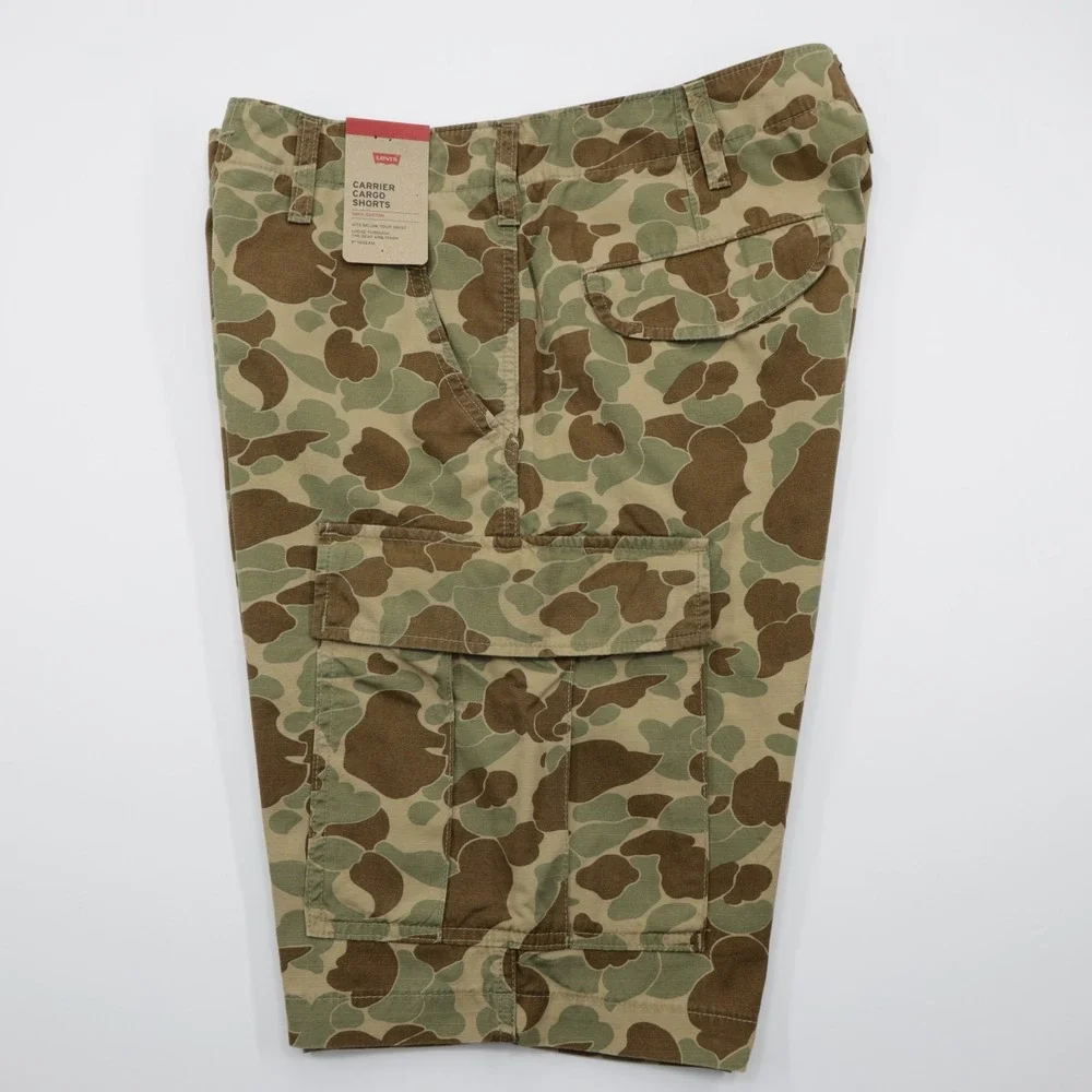 Levi's Men's Carrier Cargo Cotton Camo Relaxed Fit Shorts Green/Brown Size 40